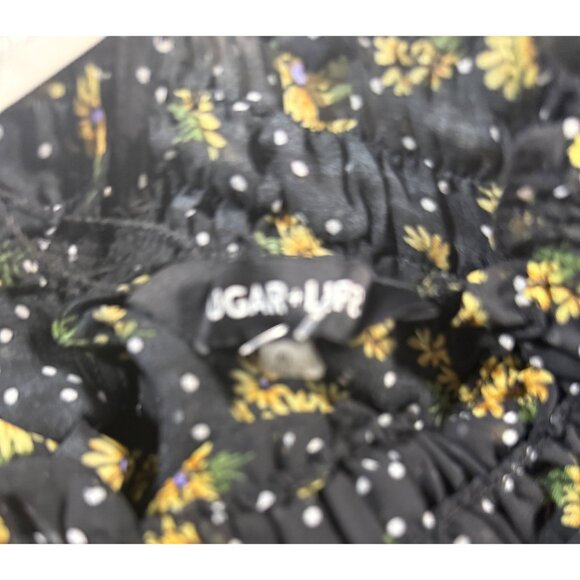 Sunflower Black Sheer S Blouse With Ruffled Neck & Long Sleeves Fairy Regency - Picture 8 of 10